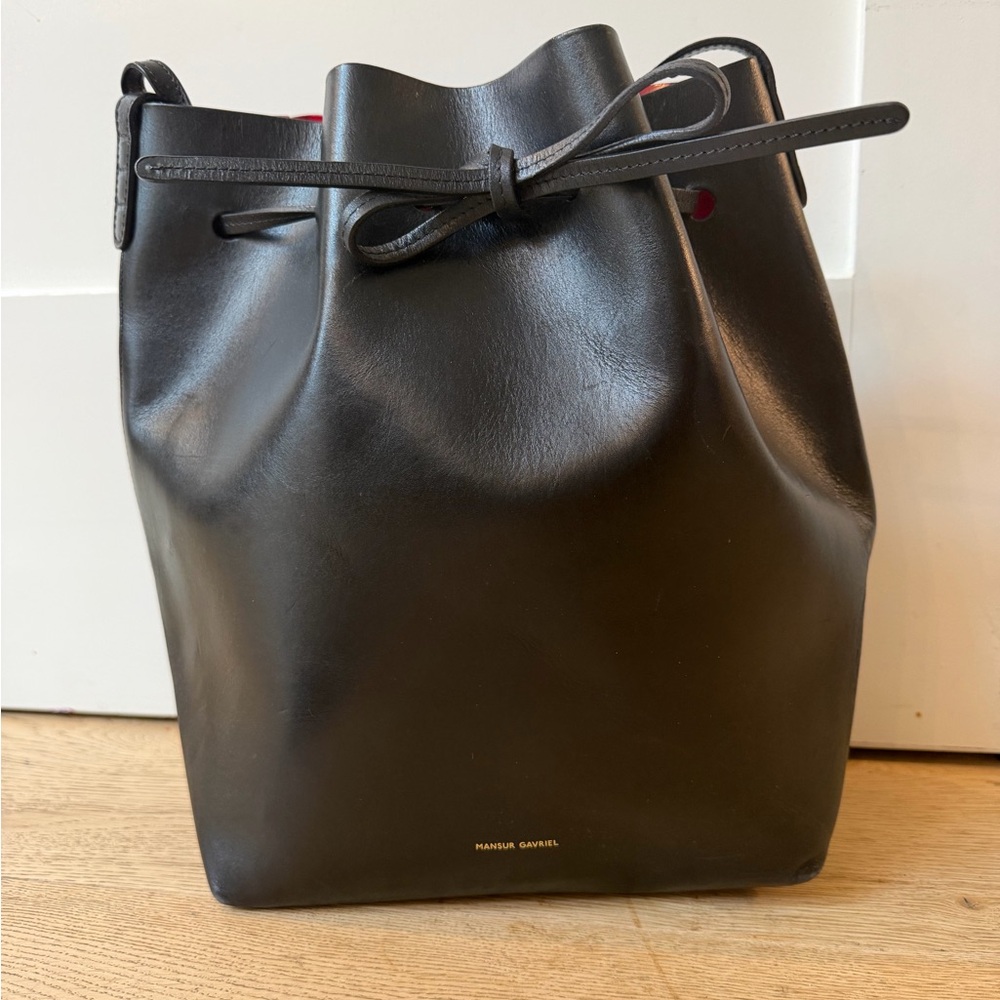 Mansur Gavriel Black Leather Drawstring Bag